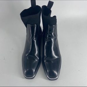 Zara Patent Black Square Toe Sock Studded Bootie